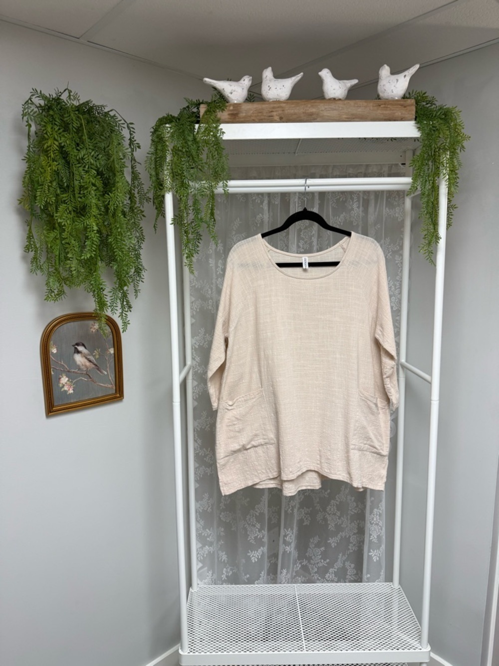 Zenana Two Pockets Womens Pullover Top Cotton Gauze Tunic Off White Size Medium